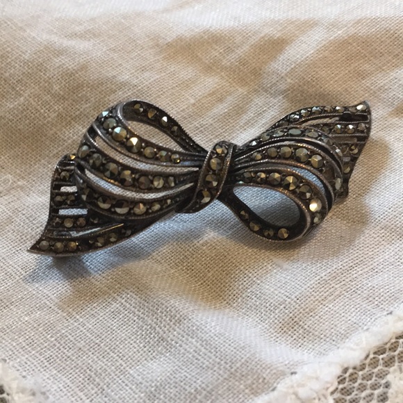 Antique Silver Marquisette Bow Pin - Picture 2 of 7